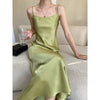 Chic Satin Glossy Drape Dress with Ribbon Detail