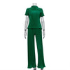 Slimming T-Shirt & High-Waist Pleated Wide-Leg Pants Set