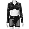 Faux Leather Zipper Short Top and Sheath Shorts Set