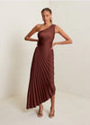 One Shoulder Sun Pleated Satin Dress