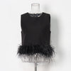 Hepburn Design Ostrich Feather Patchwork Solid Color Top