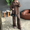 Long Sleeve Leopard Print Shirt and Wide-Leg Pants Two-Piece Set