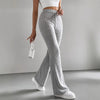 Solid Color Ribbed Knit Bell Bottom Pants