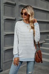 Contrast Color Striped Long Sleeve Loose Fitting T-Shirt