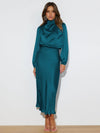 Elegant Long Sleeve Satin Evening Dress