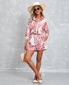 Printed 3/4 Sleeves Shorts Casual Suit