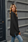 Contrast Color Striped Long Sleeve Loose Fitting T-Shirt