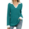 Women’s Contrast Lapel Long Sleeve Loose Fit Top