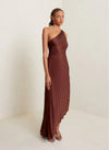 One Shoulder Sun Pleated Satin Dress