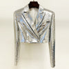 Metallic Coated Bling Bling Sequined Short Suit with Mid-Length Skirt Set