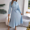 Elegant Stand Collar Pleated Maxi Dress for Women