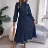 Elegant Stand Collar Pleated Maxi Dress for Women