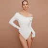 Off Shoulder V-Neck Crumpled Long Sleeve Jumpsuit