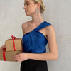 Klein Blue Satin Asymmetrical Shoulder Vest