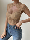 Round Neck Lace Diamond Cutout Corset Crop Top