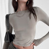 Solid Color Round Neck Long Sleeve Basic Top