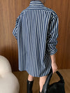 French Retro Striped Bandage Shirt Dress