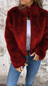 Faux Fur Turtleneck Zipper Casual Coat