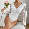 Solid Color Lace Long Sleeve See-Through Slim Fit Jumpsuit