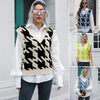 Houndstooth V-Neck Knit Vest Sweater