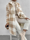 Loose Open Buckle Collared Plush Plaid Coat