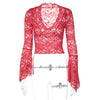 Deep V Plunge Cropped Lace Long Sleeve Top