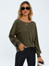 Round Neck Pleated Long Sleeve Casual Top T-Shirt