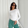 Solid Color Round Neck Long Sleeve Basic Top