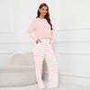 Women’s Round Neck Long Sleeve Top & Striped Printed Lace-Up Trousers Homewear Pajamas Set