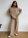 Turtleneck Sweater Suit - Loose Casual Thick Knit Trousers Set