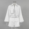 Casual Cotton Linen Long Sleeve Black White Contrast Shirt and Shorts Se