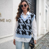 Houndstooth V-Neck Knit Vest Sweater