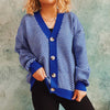 Casual Contrast Color V-Neck Stripe Cardigan