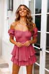 Solid Color Off-Shoulder Ruffle Sleeve Romper