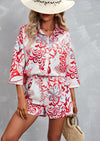 Printed 3/4 Sleeves Shorts Casual Suit