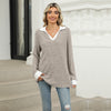 Women’s Contrast Lapel Long Sleeve Loose Fit Top