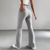 Solid Color Ribbed Knit Bell Bottom Pants