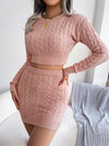 Casual Twist Cropped Sweater and Hip Skirt Set