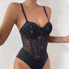 Flashing Sequin Boned Corset Suspender Jumpsuit