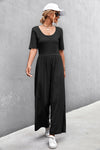 Short Sleeve U Collar Loose Wide Leg Jumpsuit