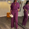 Casual V-Neck Long Sleeve Top & Wide Leg Trousers Suit