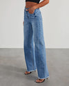 Loose Wide Leg Frayed Hem Jeans with Side Stitching