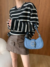 Casual Striped Black and White Loose Sweatshirt