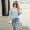 Women’s Contrast Lapel Long Sleeve Loose Fit Top