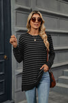 Contrast Color Striped Long Sleeve Loose Fitting T-Shirt