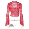 Deep V Plunge Cropped Lace Long Sleeve Top