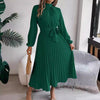 Elegant Stand Collar Pleated Maxi Dress for Women