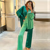 Ensemble chemise et pantalon oversize en satin color block