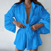 Casual Solid Color Ruffled Shorts Long Sleeve Set