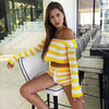 Knitted Striped Long Sleeve Cropped Top Shorts Set